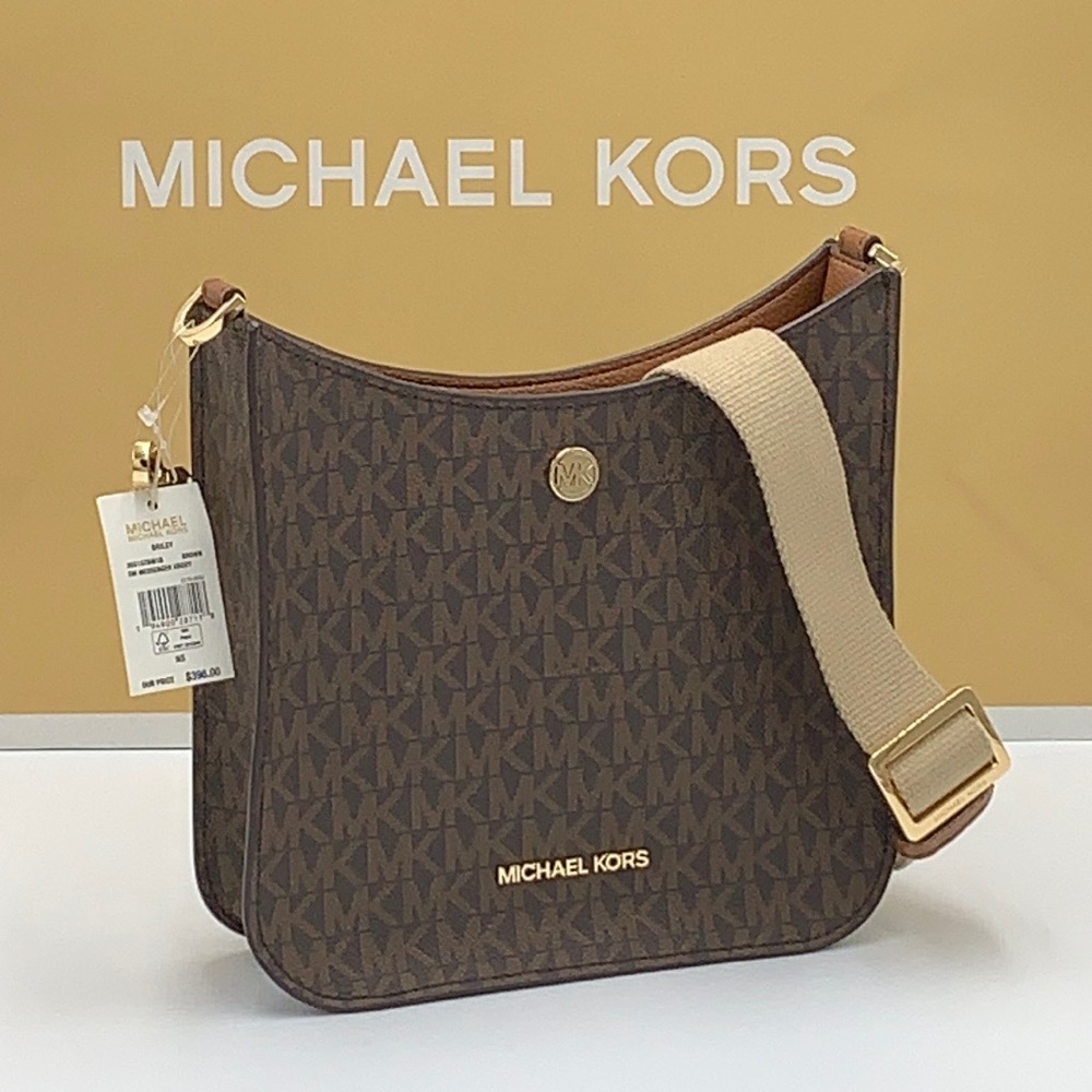 MICHAEL KORS Briley Small Logo Messenger Bag BROWN SIGNATURE COLOR - Picture 7 of 16